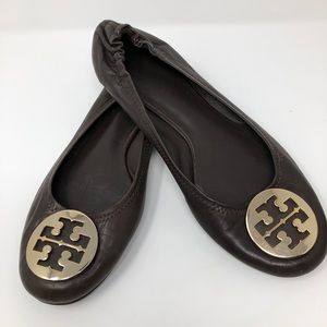 Brown Leather Tory Burch Ballet Flats, 10M